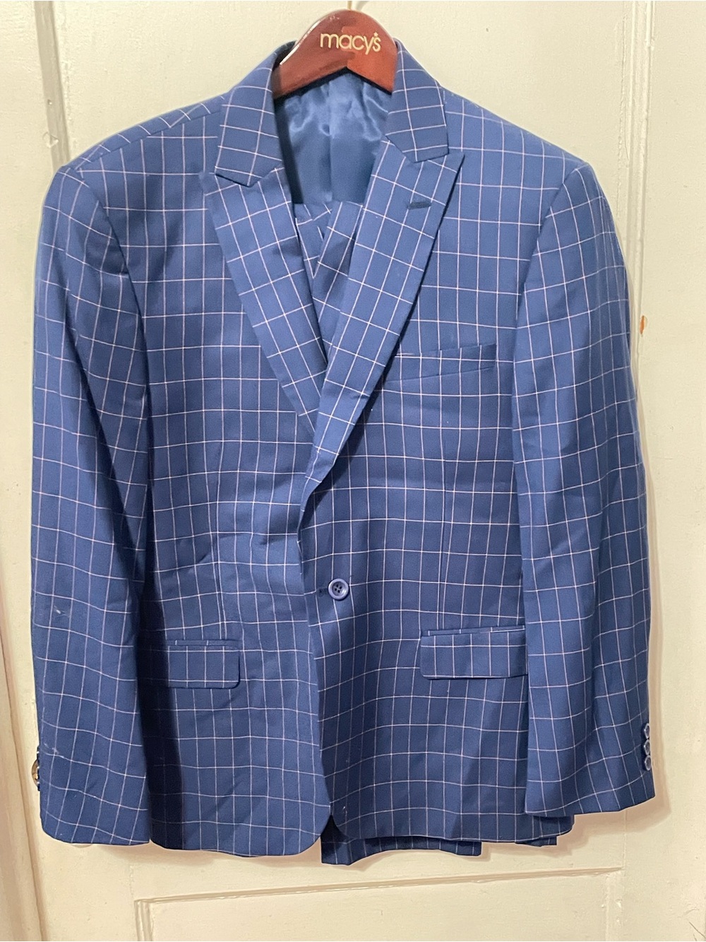 Macy's Blue Windowpane Blazer with White Grid